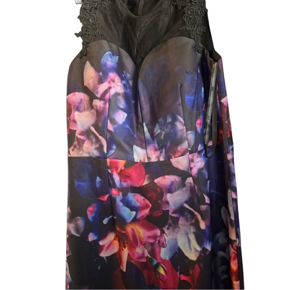 Little Mistress Floral Watercolor Sleeveless Maxi Dress with Sheer Neckline - Picture 4 of 5